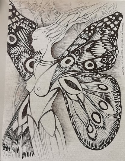 " Femme papillon " 24x32cm