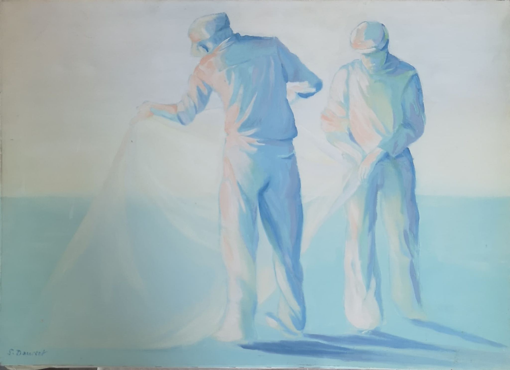 " Deux pêcheurs au filet " 65x46cm