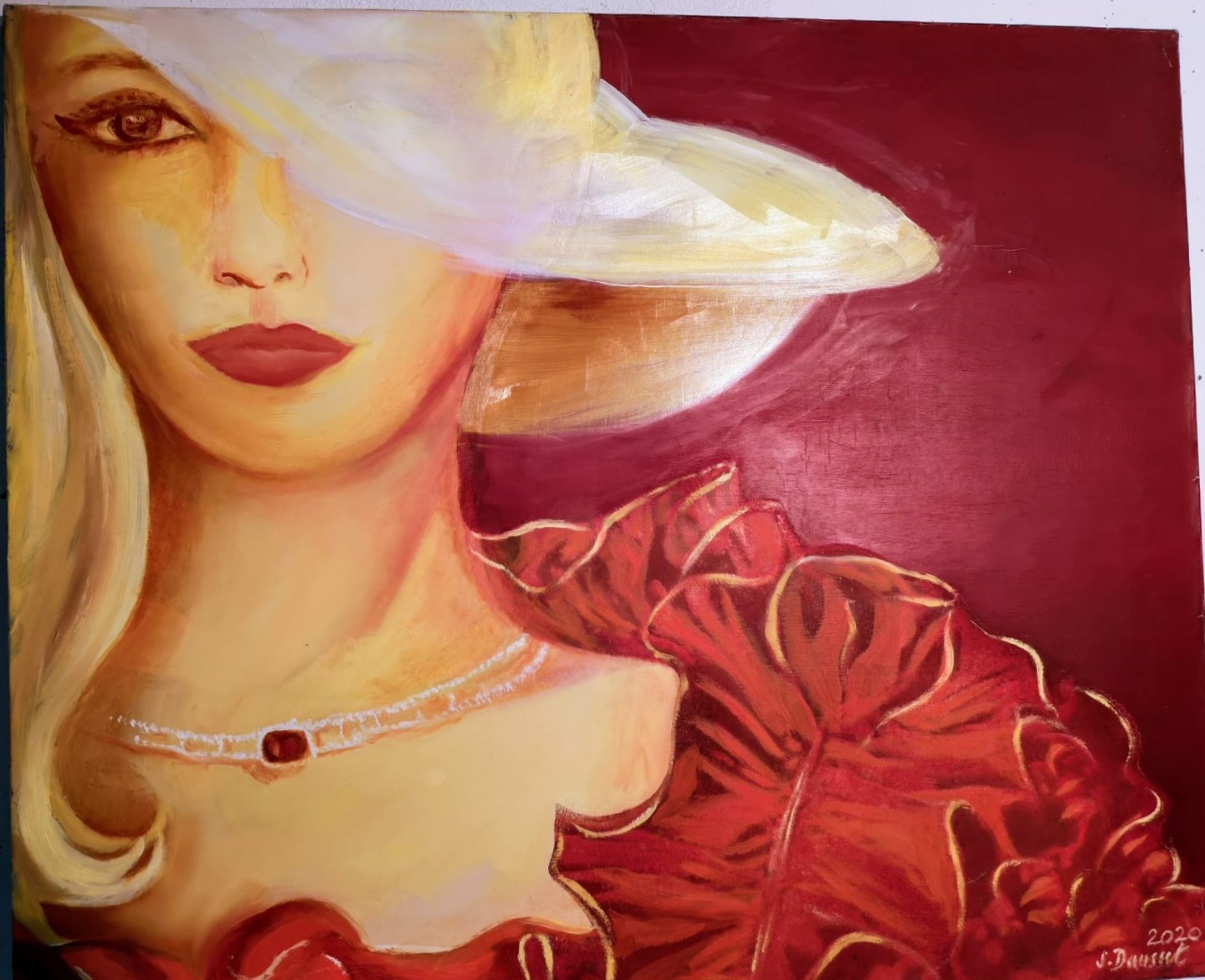 " Femme au chapeau blanc "